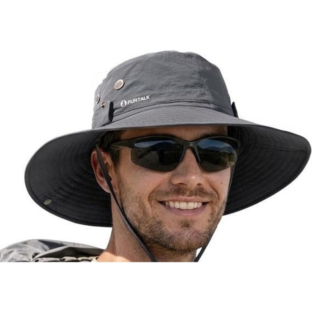 Furtalk Men's UPF80+ Ventilated Water Repellent Fishing Sun Hat - Dark Grey
